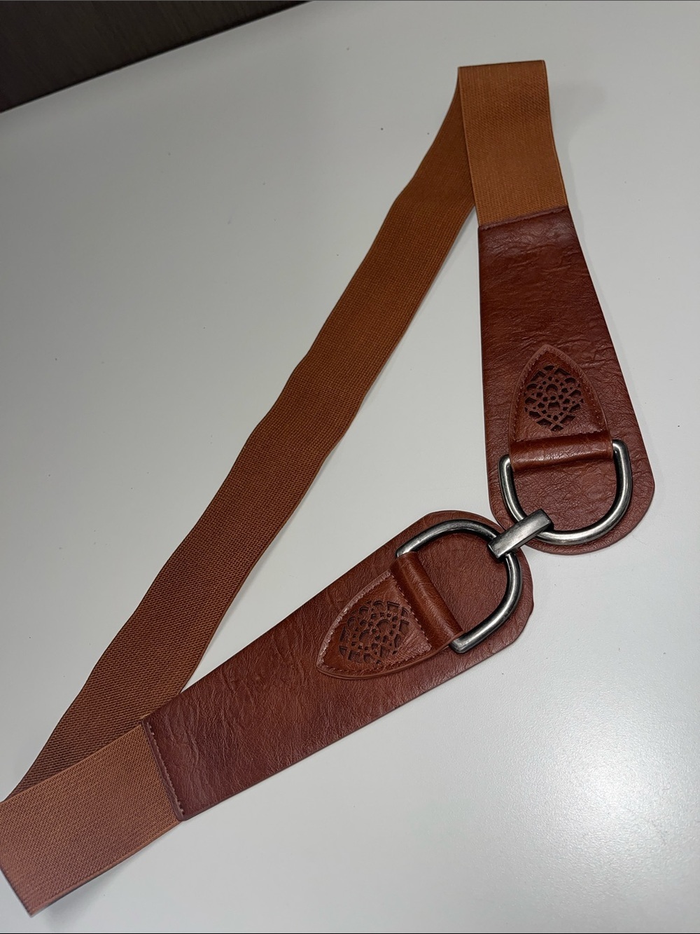 Source Unknown Brown Elastic Leather Accent Women's Belt XXL
